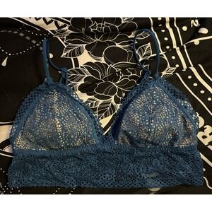 Victoria's Secret Dark Blue Lace Lightly Lined‎ Longline Bralette, Small